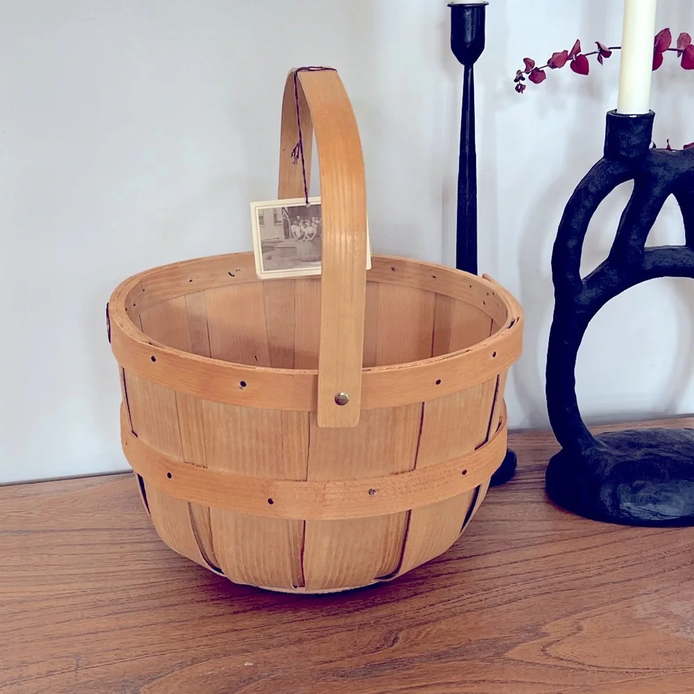 Peterboro Authentic Handcrafted Round Basket Primitive Appalachia Ash & Burch